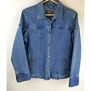 Vintage Motto Womens Blue Denim Jacket Button Down SZ M Western Cowgirl